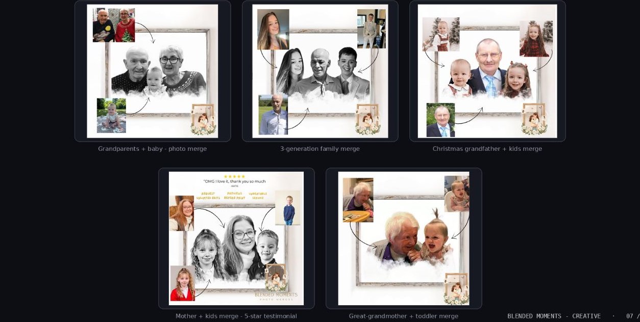Blended Moments family photo merge ad creatives