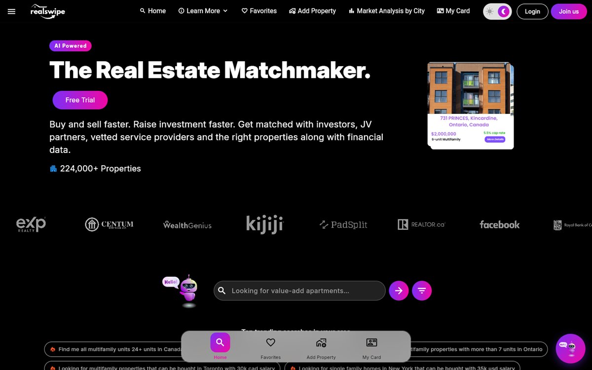 RealSwipe real estate investment app homepage